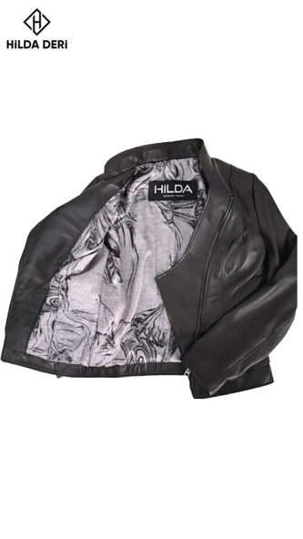 Siyah Hakiki Deri Kadın Ceket Love Mıknatıs Yaka Detaylı - 10