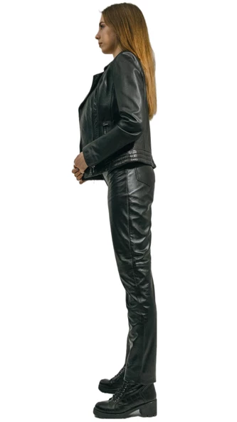 Kadınlar İçin Hakiki Deri Ceket Biker Tarzı Siyah Lotus - 4