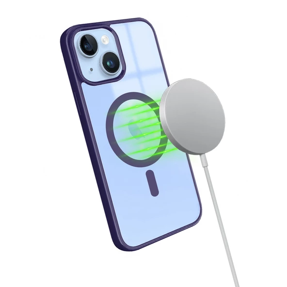 iPhone 14 Magsafe Özellikli Renkli Clear Case Kapak - 5