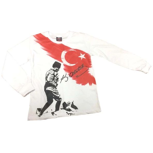 uzun kol beyaz atatürk kocatepe tişört unisex pamuklu ürün - 2