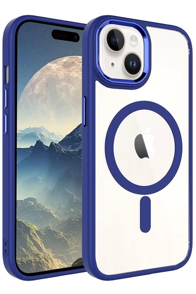 Apple iPhone 15 Plus Kılıf Wireless Şarj Özellikli Krom Magsafe Silikon Kılıf - 7