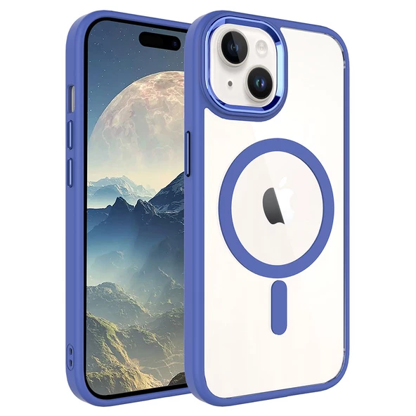 Apple iPhone 15 Plus Kılıf Wireless Şarj Özellikli Krom Magsafe Silikon Kılıf - 11