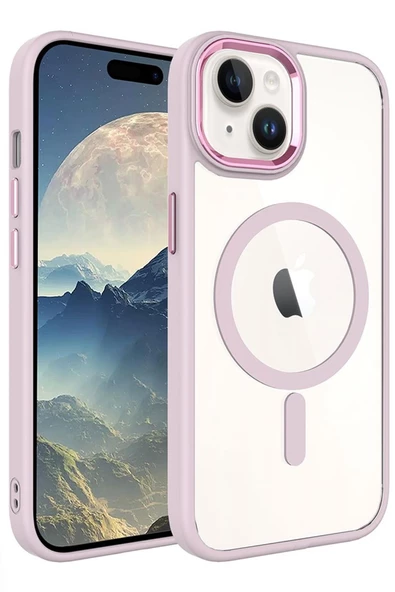 Apple iPhone 15 Plus Kılıf Wireless Şarj Özellikli Krom Magsafe Silikon Kılıf - 6