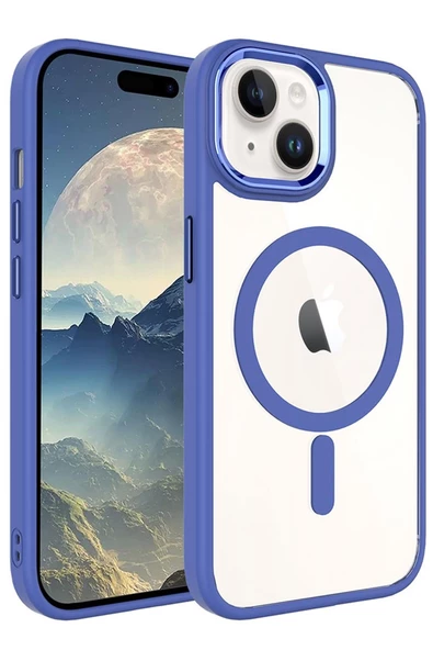 Apple iPhone 15 Plus Kılıf Wireless Şarj Özellikli Krom Magsafe Silikon Kılıf - 9