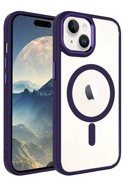 Apple iPhone 15 Plus Kılıf Wireless Şarj Özellikli Krom Magsafe Silikon Kılıf - 8