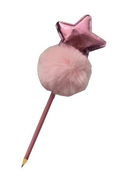 Yıldızlı Ponpon Peluş Kurşun Kalem 1 Adet Peluş Tüylü Yıldız Kurşun Kalem Hediye Kalem Tüylü Sevimli Kalem - 2