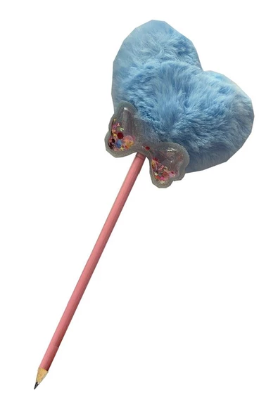 Papyonlu Kalp Ponponlu Peluş Kurşun Kalem 1 Adet Peluş Tüylü Kalp Ponpon Kurşun Kalem Hediye Kalem Tüylü Sevimli Kalem