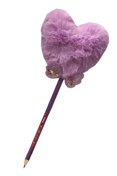 Papyonlu Kalp Ponponlu Peluş Kurşun Kalem 1 Adet Peluş Tüylü Kalp Ponpon Kurşun Kalem Hediye Kalem Tüylü Sevimli Kalem - 2