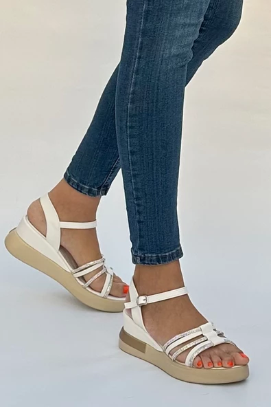 Egez Beyaz Yüksek Topuklu Kadın Sandalet - Resim 3