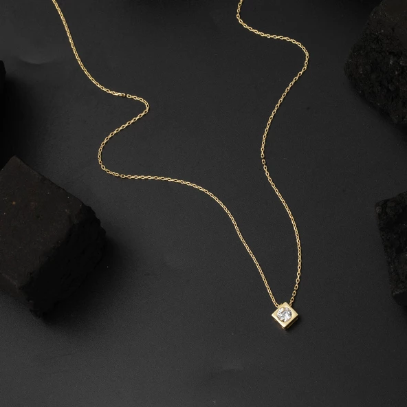 Kare Model Tektaşlı 14 Ayar Altın Set Takımı - Resim 5