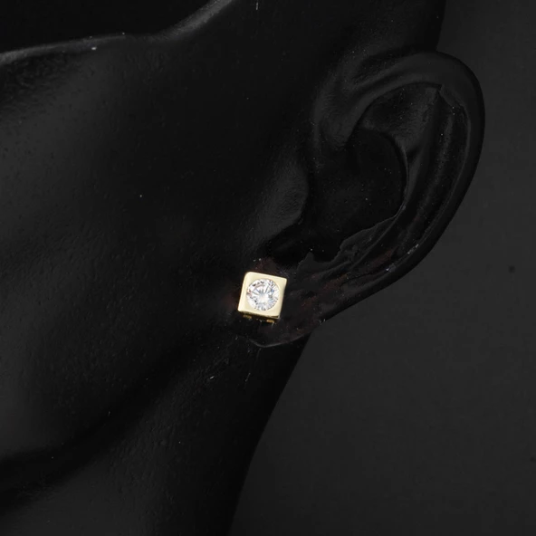 Kare Model Tektaşlı 14 Ayar Altın Set Takımı - Resim 4