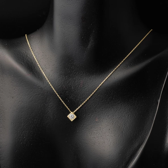 Kare Model Tektaşlı 14 Ayar Altın Set Takımı - Resim 3