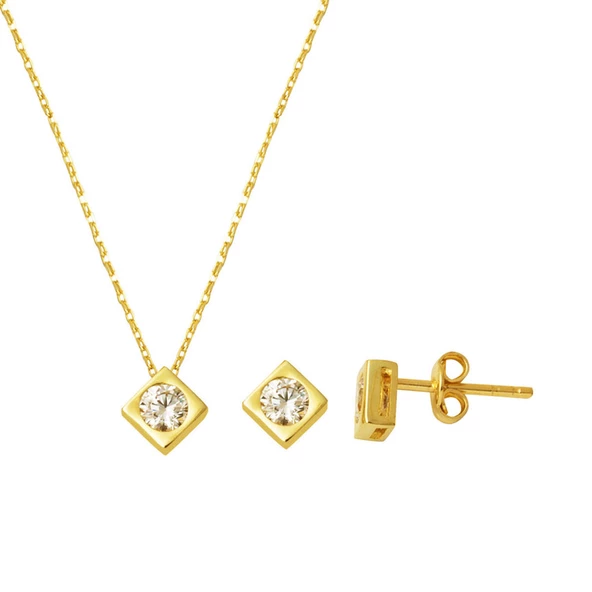 Kare Model Tektaşlı 14 Ayar Altın Set Takımı ürün görseli 1