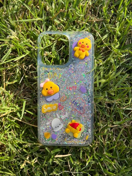 İphone 12 Pro Max Uyumlu Sulu Simli Karakterli Telefon Kılıfı - Resim 5