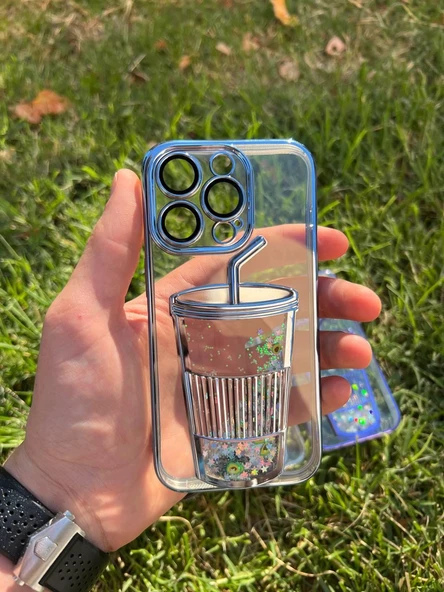 İphone 14 Pro Bardak Desenli Simli Sulu Silikon Telefon Kılıfı - 2