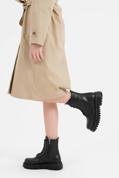 Kadın Bağcıklı Bot Postal Kalın Tırtık Tabanlı Rahat Ayakkabı - 6