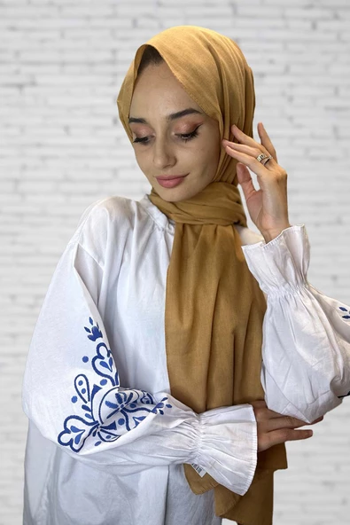 Organik Şal - Pamuk Tek Renk Şal  KOYU HARDAL ürün görseli