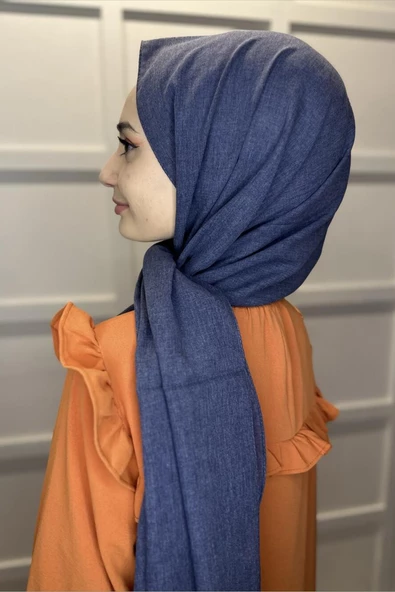Organik Şal - Pamuk Tek Renk Şal  LACİVERT - Resim 4