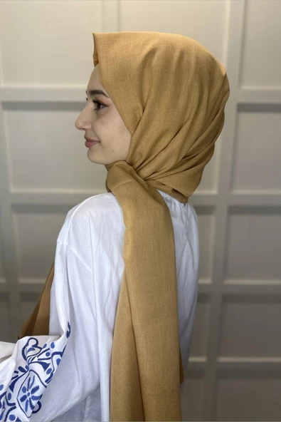 Organik Şal - Pamuk Tek Renk Şal  HARDAL - Resim 2