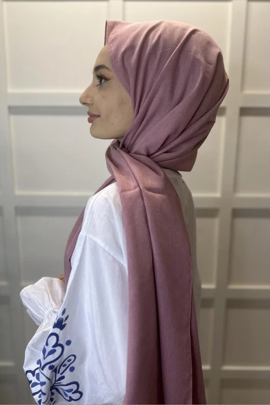 Organik Şal - Pamuk Tek Renk Şal  PUDRA - Resim 3