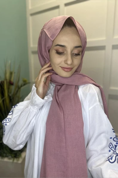 Organik Şal - Pamuk Tek Renk Şal  PUDRA - Resim 6