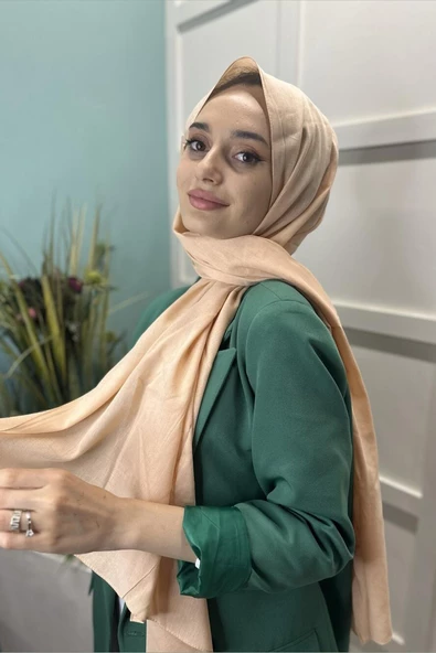 Organik Şal - Pamuk Tek Renk Şal  AÇIK SOMON - Resim 6