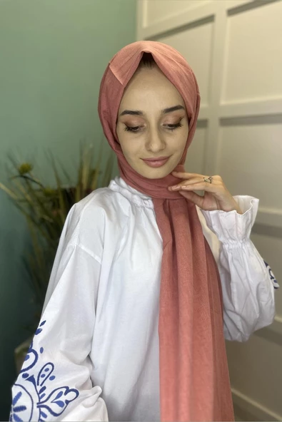 Organik Şal - Pamuk Tek Renk Şal  NAR ÇİÇEĞİ - Resim 4