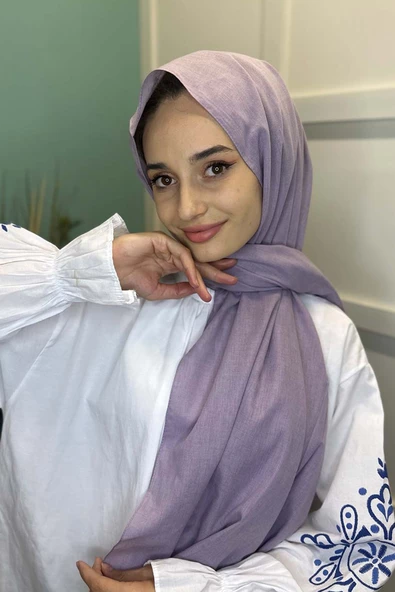 Organik Şal - Pamuk Tek Renk Şal  AÇIK LİLA - Resim 5