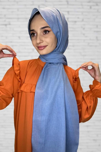 Organik Şal - Pamuk Tek Renk Şal  BUZ MAVİSİ ürün görseli