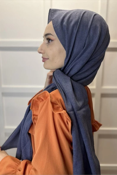 Organik Şal - Pamuk Tek Renk Şal  LACİVERT - Resim 2
