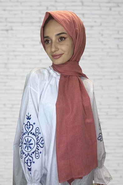 Organik Şal - Pamuk Tek Renk Şal  NAR ÇİÇEĞİ ürün görseli