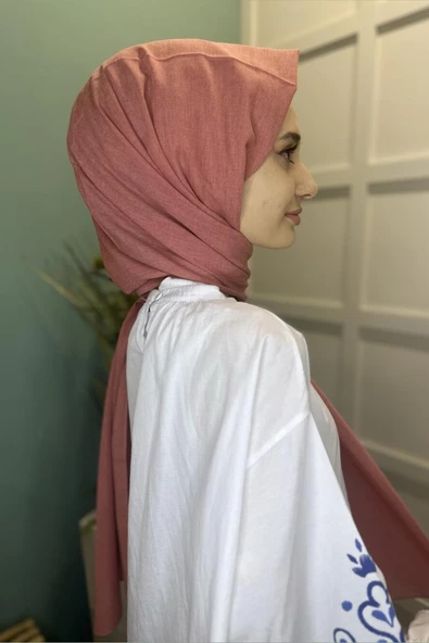 Organik Şal - Pamuk Tek Renk Şal  NAR ÇİÇEĞİ - Resim 3