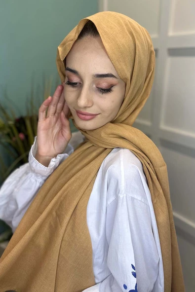Organik Şal - Pamuk Tek Renk Şal  KOYU HARDAL - Resim 5