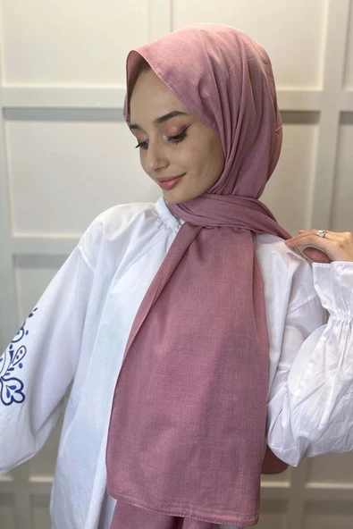 Organik Şal - Pamuk Tek Renk Şal  PUDRA - Resim 2