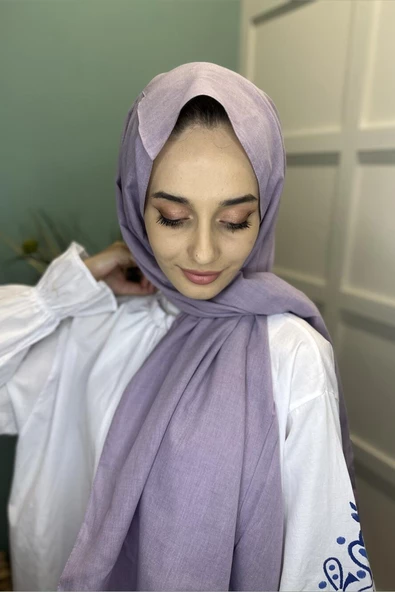 Organik Şal - Pamuk Tek Renk Şal  AÇIK LİLA - Resim 4