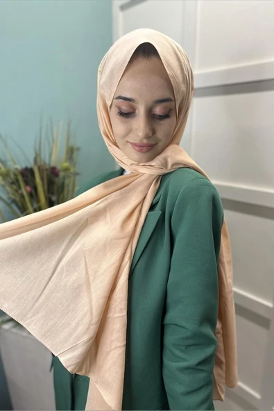 Organik Şal - Pamuk Tek Renk Şal  AÇIK SOMON - Resim 4