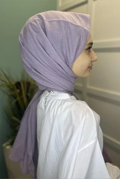 Organik Şal - Pamuk Tek Renk Şal  AÇIK LİLA - Resim 3