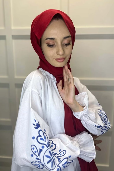 Organik Şal - Pamuk Tek Renk Şal  KIRMIZI - Resim 3