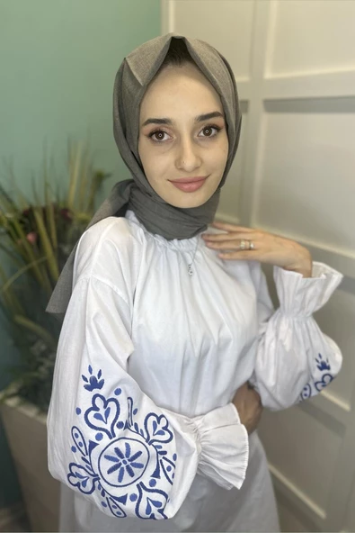 Organik Şal - Pamuk Tek Renk Şal FÜME - 5