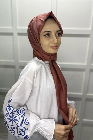 Organik Şal - Pamuk Tek Renk Şal KİREMİT - 2