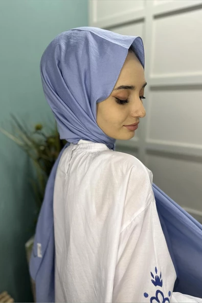 Organik Şal - Pamuk Tek Renk Şal AÇIK İNDİGO - 3