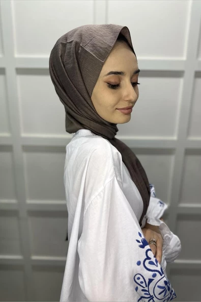 Organik Şal - Pamuk Tek Renk Şal  KAHVE - Resim 3