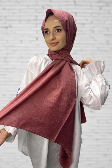 Organik Şal - Pamuk Tek Renk Şal  GÜL KURUSU ürün görseli