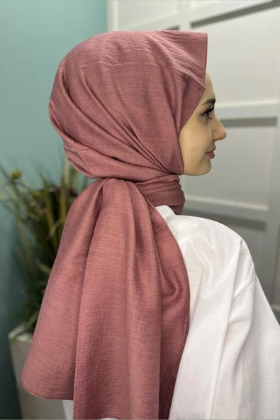 Organik Şal - Pamuk Tek Renk Şal  GÜL KURUSU - Resim 4