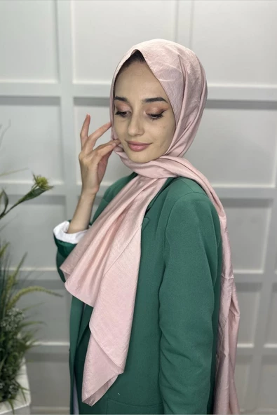 Organik Şal - Pamuk Tek Renk Şal  PUDRA - Resim 2