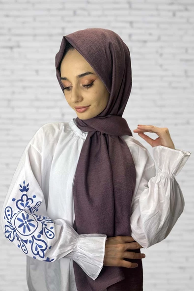 Organik Şal - Pamuk Tek Renk Şal  MÜRDÜM ürün görseli