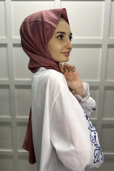 Organik Şal - Pamuk Tek Renk Şal  GÜL KURUSU - Resim 3