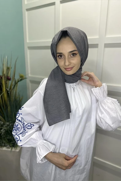 Organik Şal - Pamuk Tek Renk Şal  FÜME - Resim 4