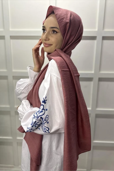 Organik Şal - Pamuk Tek Renk Şal  GÜL KURUSU - Resim 2