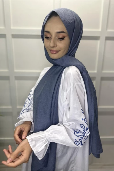 Organik Şal - Pamuk Tek Renk Şal  AÇIK LACİVERT - Resim 2